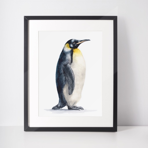 Watercolor Emperor Penguin Portrait Wall Art Print, Unframed - Regal Arctic - Picture 3 of 7